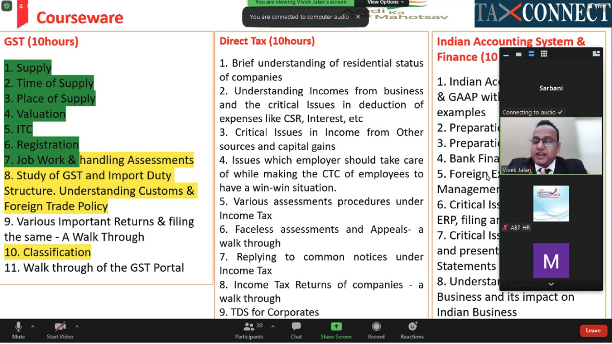 Courseware for the Training Session for ABP Ltd. on Indian Accounting Standards, Finance & Taxation