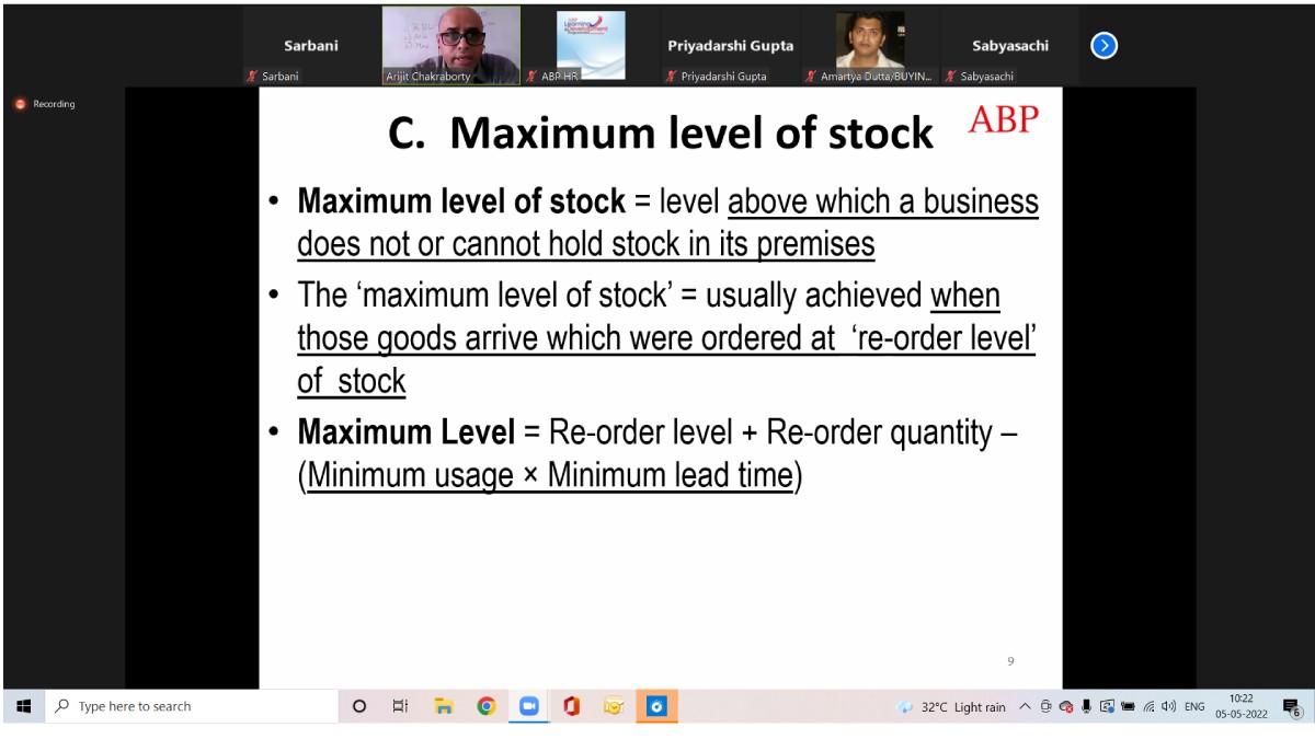 Online Session on KPI for ABP Ltd in progress − Faculty: Mr. Arijit Chakraborty