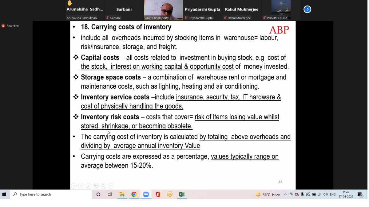 Online Session on KPI for ABP Ltd in progress − Faculty: Mr. Arijit Chakraborty