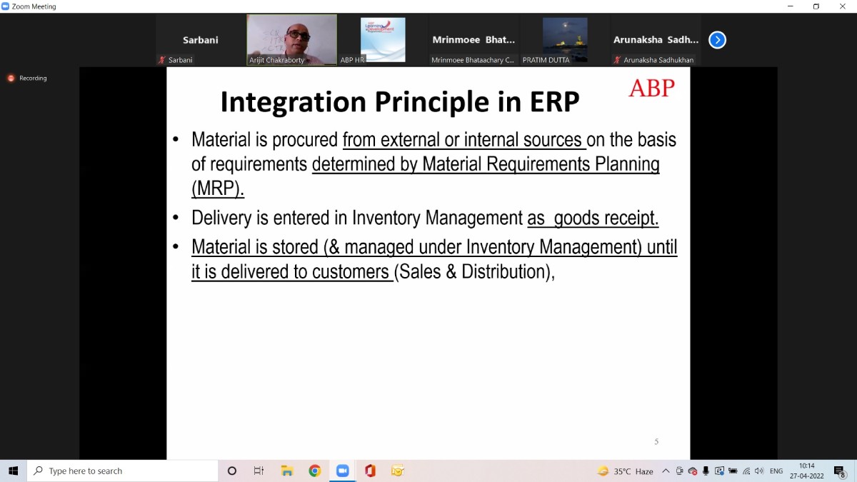 Online Session on KPI for ABP Ltd in progress − Faculty: Mr. Arijit Chakraborty