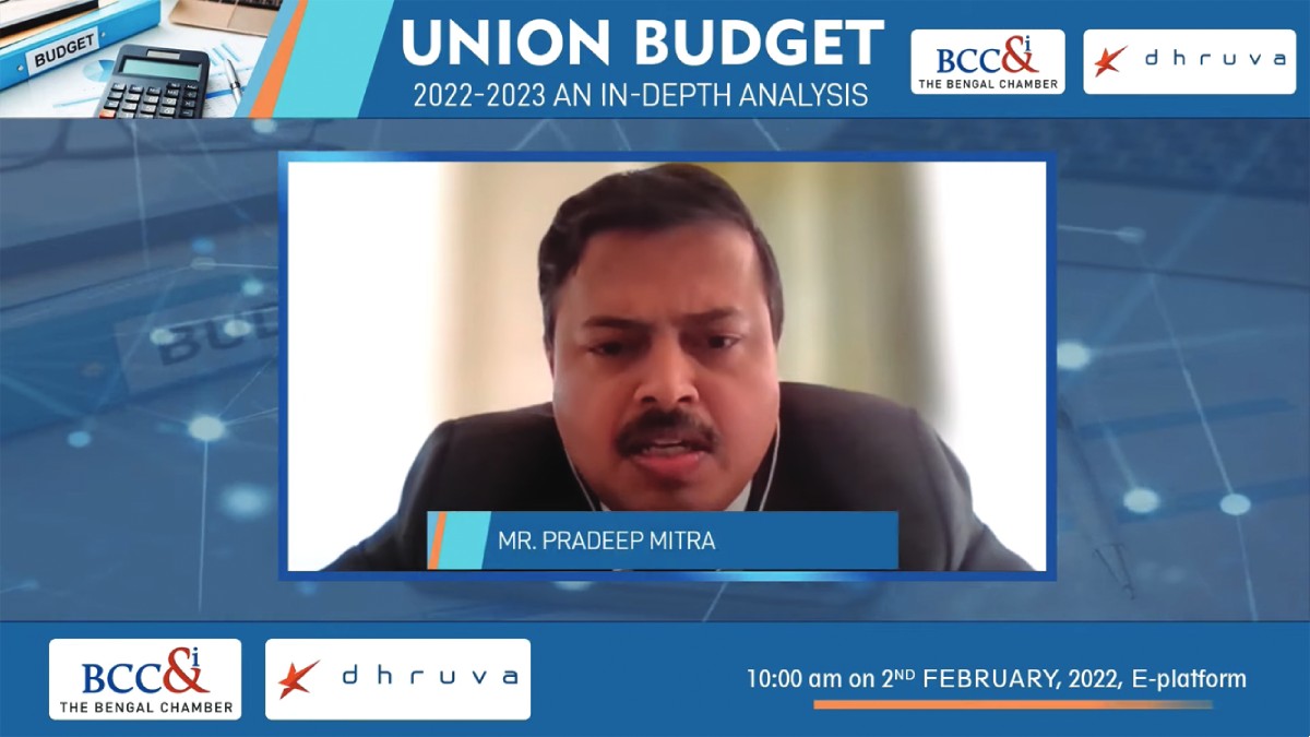 Session on Industry Perspectives on Union Budget 2022−23 on Direct Taxes & Indirect Taxes in progress (Panelist : Mr. Pradeep Mitra, Deputy General Manager Finance − Tax, Tata Sons Ltd)