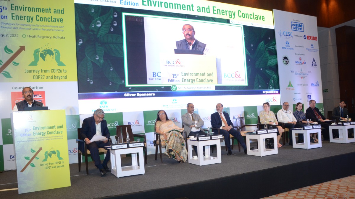 (L−R) Shri S. Suresh Kumar, IAS, Additional Chief Secretary, Department of Power, Government of West Bengal; Mr. Gautam Ray, Chairperson, Energy and Environment Committee and Senior Vice President, The Bengal Chamber of Commerce and Industry and Executive Director (HR & Admin.) − CESC Limited & President (HR) − Power Group, RPSG; Ms. Shakuntala Doley Gamlin, IAS (Retired), Former Secretary, Dept. of Empowerment of Person With Disabilities, Govt. of India and Former Chief Secretary of Arunachal Pradesh; Mr. Abraham George Stephanos, President, The Bengal Chamber of Commerce and Industry and Managing Director, Tata Steel Downstream Products Limited; His Excellency Wael Mohamed Awad Hamed, Ambassador, Embassy of the Arab Republic of Egypt, New Delhi; Ms. Anna Shotbolt, Deputy Trade Commissioner to South Asia, British High Commission, Delhi; Mr. Sudhendu J. Sinha, Adviser (Infrastructure Connectivity − Transport and Electric Mobility), NITI Aayog, Government of India; Mr. Sudhendu J. Sinha, Adviser (Inf           rastructure Connectivity − Transport and Electric Mobility), NITI Aayog, Government of India; Mr. Nick Low, British Deputy High Commissioner in Kolkata and other dignitaries; Mr. Daniel Sim, Acting Consul General, Australian Consulate−General, Kolkata.