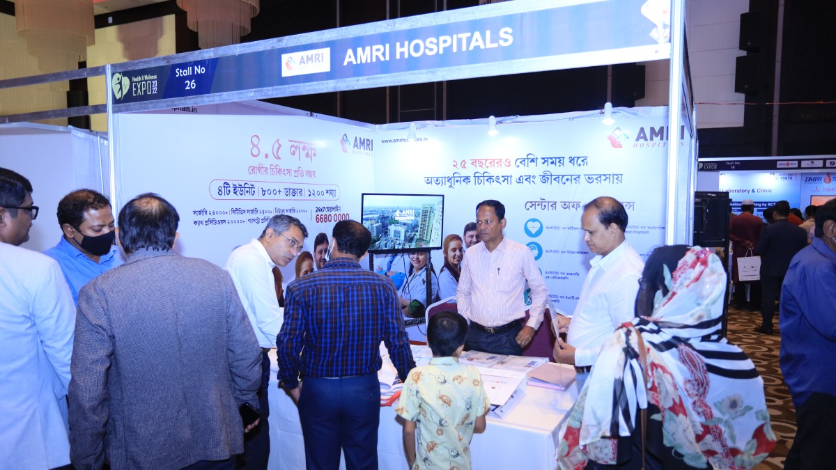 Visitors at AMRI Hospital’s stall