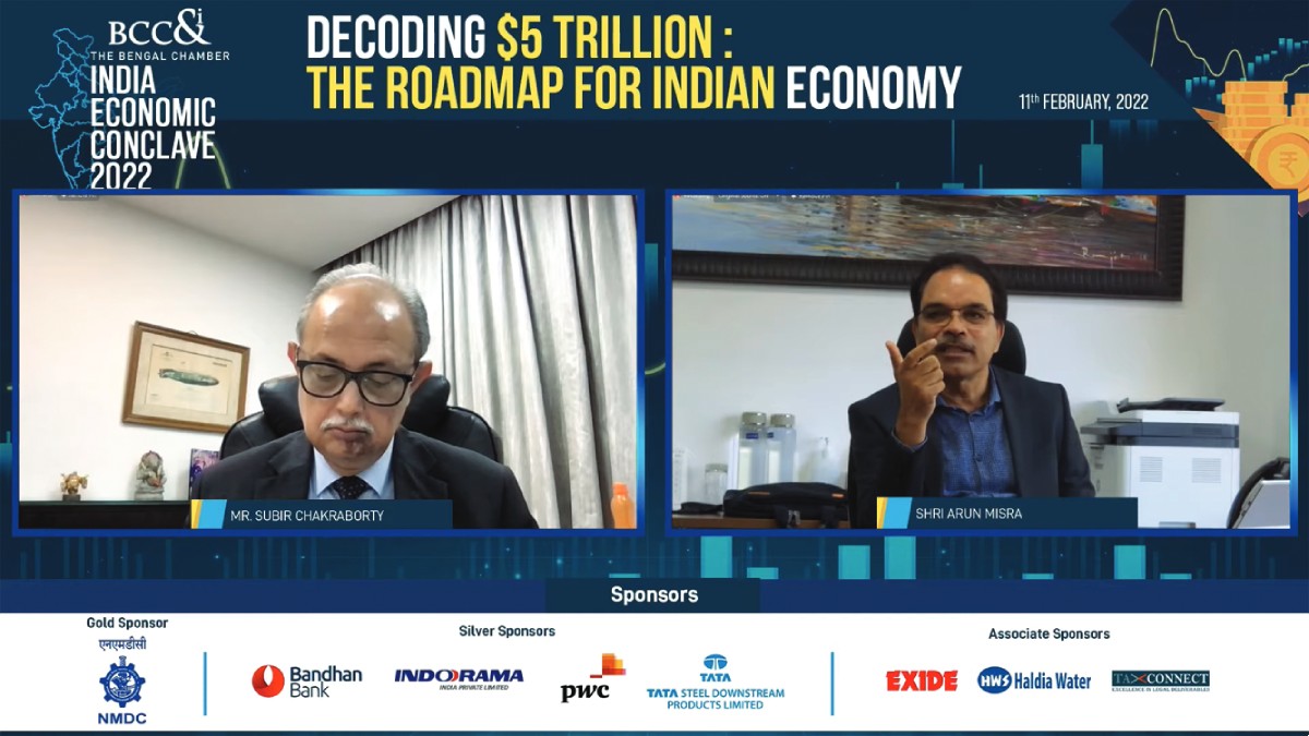 Business Session I : Mr. Subir Chakraborty, President Designate, BCC&I and Managing Director, Exide Industries Ltd. (L) with Guest of Honour Shri Arun Misra, CEO, Hindustan Zinc (R)