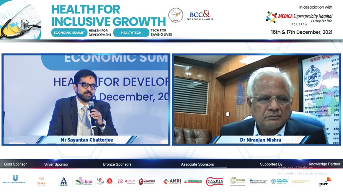 Dr. Niranjan Mishra, Director of Public Health Department of Health & Family Welfare, Government of Odisha (L) gracing the session− Vaccine Economy − How developing economies may push to remain afloat, with Mr. Sayantan Chatterjee, Director−Healthcare Consulting, PwC India (R)
