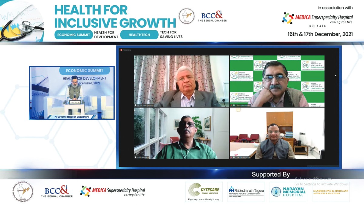 Where do we stand on ‘Health for all’? Interventions at Central and State Levels- Chairperson Mr. Jayanto Narayan Choudhury, Former DG, National Security Guard with 1st Row L−R− Dr. Subhash R Salunke, Senior Advisor, PHFI and Officiating Director, IIPH−Bhubaneswar; Prof. Dileep Mavalankar,Director, IIPH Gandhinagar; 2nd Row L−R− Dr. Ashish Banerji, Senior Medical Administrator; Dr. K Madan Gopal, Senior Consultant (Health), NITI Aayog −National Institute for Transforming India