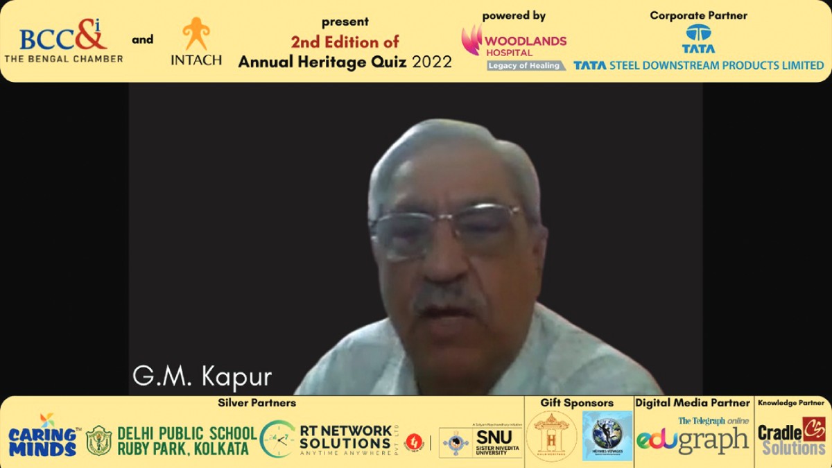 Mr. G M Kapur, Chairperson, Heritage Committee, The Bengal Chamber, and State Convenor, INTACH delivering the Welcome address