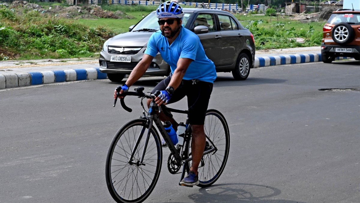 Mr. Subhodip Ghosh, Director General. The Bengal Chamber riding the Cycle.