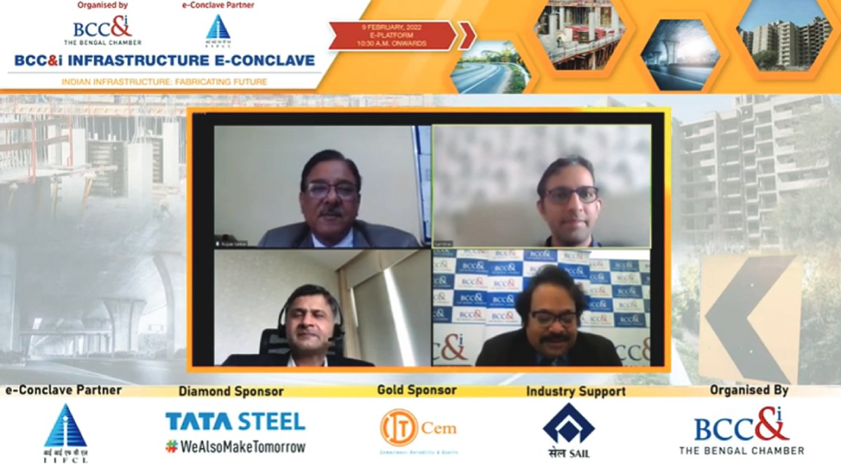 Speakers at the Session on “Powering the India Growth Story: Role of Infrastructure towards a 5 trillion Dollar Economy”. (Clockwise from top Left) Mr. Rupak Sarkar, Executive Vice President & COO, ITD Cementation, Mr. Sambhav Malhotra, Associate Partner, McKinsey & Company, Mr. Arnab Chakraborty, Deputy Director, BCC&I, Mr. Rahul Shah, COO−Urban Infrastructure, Tata Projects
