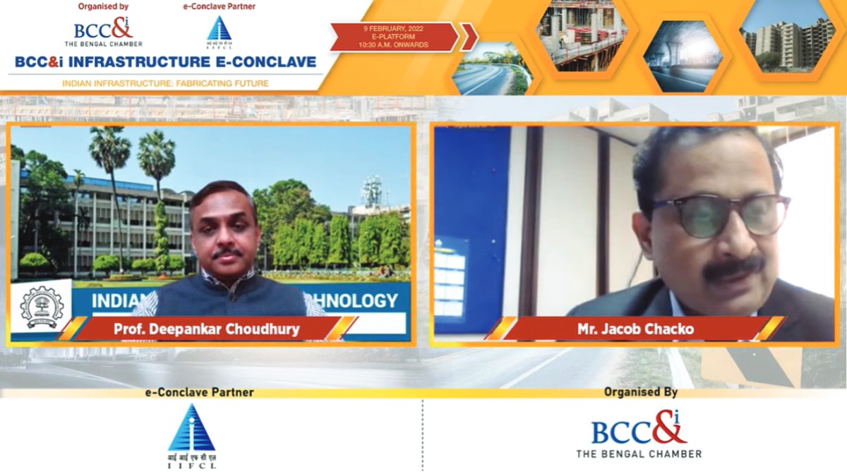 Mr. Jacob Chacko, CGM (Sales), SAIL in conversation with Prof. Deepankar Choudhury,Prof. T. Kant Chair Professor and Head−Department of Civil Engineering, IIT Bombay during Experts’ Roundtable on “Techinfra: Technology as an Enabler for Infrastructure Growth”
