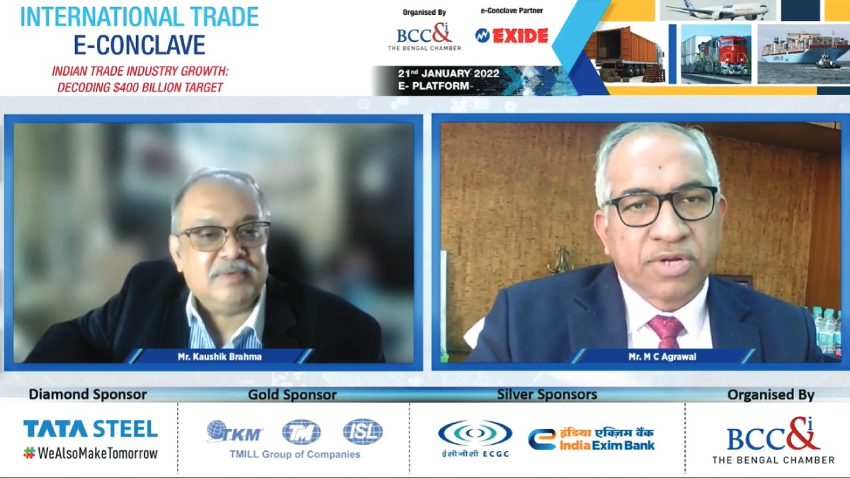 Mr. M C Agrawal, ED (Sales & International Trade Division), SAIL & Chairman, MJunction Services Ltd. in discussion with Mr. Kaushik Brahma, Co− Chairperson, International Trade Committee, BCC&I and Head − Export Planning & Documentation, Tata Steel Ltd. at the Experts’ Roundtable on “India’s 2070 Net−Zero Pledge : What it implies for the Indian Exporters”