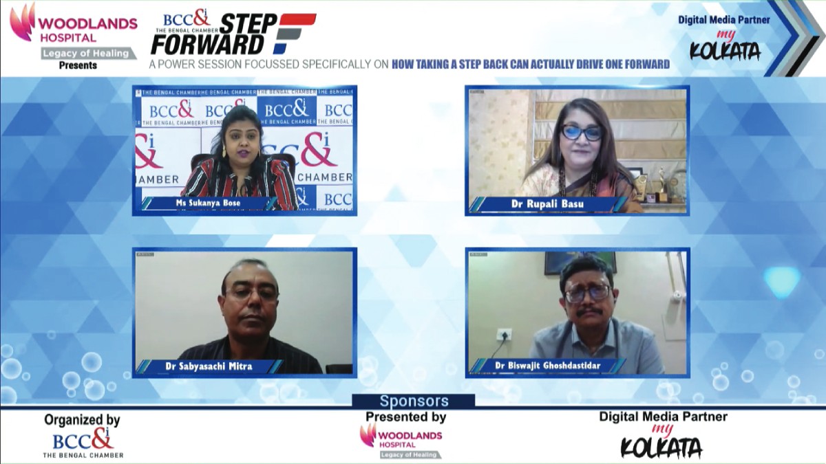 From (L to R Clockwise) Ms. Sukanya Bose, Deputy Director, BCC&I; Dr. Rupali Basu, Chairperson, Lifestyle Committee, BCC&I and Managing Director & CEO, Woodlands Multispeciality Hospital; Dr. Biswajit Ghoshdastidar, Director − General Medicine, Woodlands Multispeciality Hospital Ltd. and Dr. Sabyasachi Mitra, Senior Consultant − Psychiatry, Woodlands Multispeciality Hospital Ltd; during the session