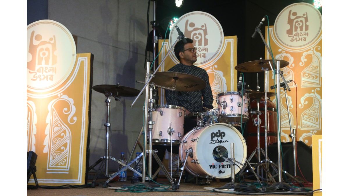 Shri Satyajit Mukherjee on the drums