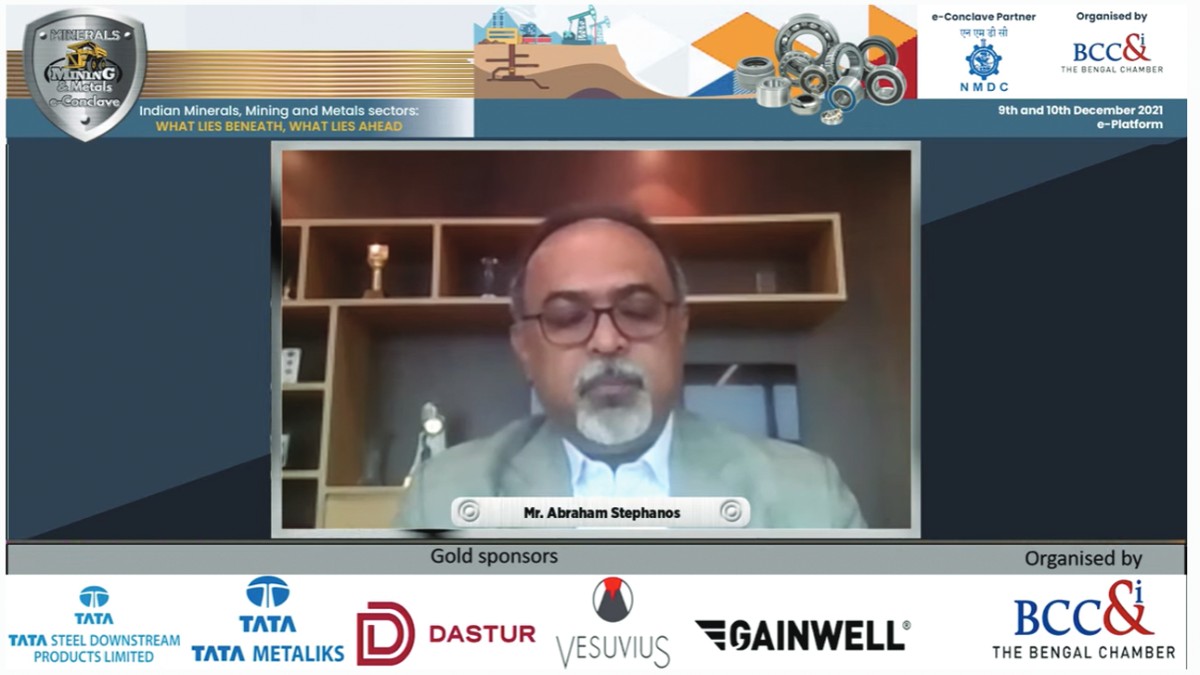 Mr. Abraham Stephanos, President, BCC&I and Managing Director, Tata Steel Downstream Products Limited delivering the Welcome Address at the Minerals Mining & Metals e−Conclave