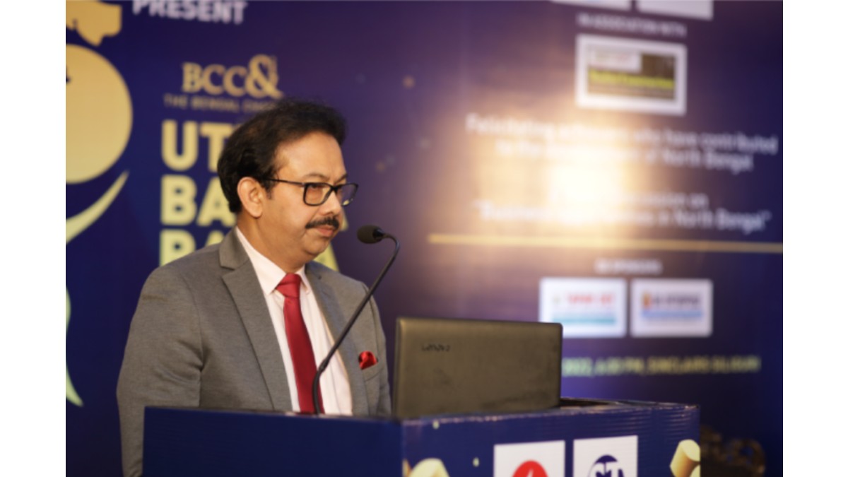 Mr. Satyam Roychowdhury, Chairperson Education Committee of The Bengal Chamber, Chancellor, Sister Nivedita University and Managing Director, Techno India Group delivering the Welcome Address.