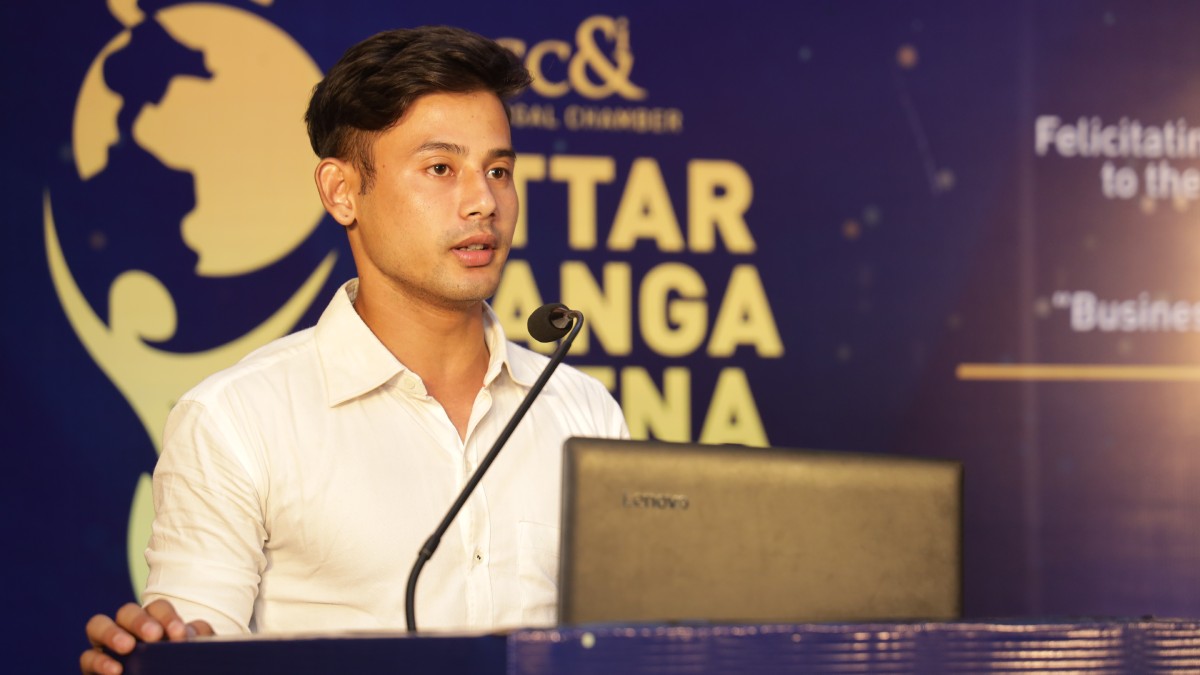 Mr. Raja Barman, Footballer (Goalkeeper, United Sporting Club), delivering his speech